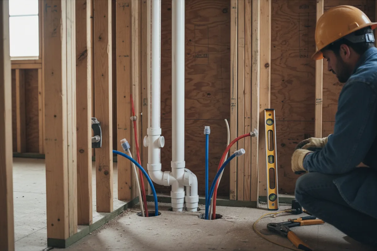 Drain and supply rough-in during Leak Detection in Folcroft